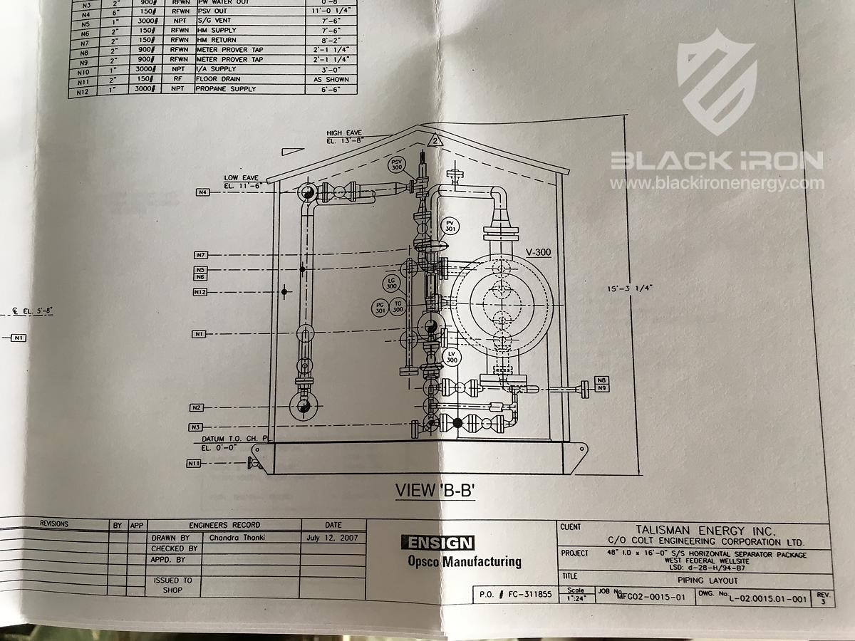 Used 48" X 16' 2127 psi Sour Horizontal 3 Phase Separator