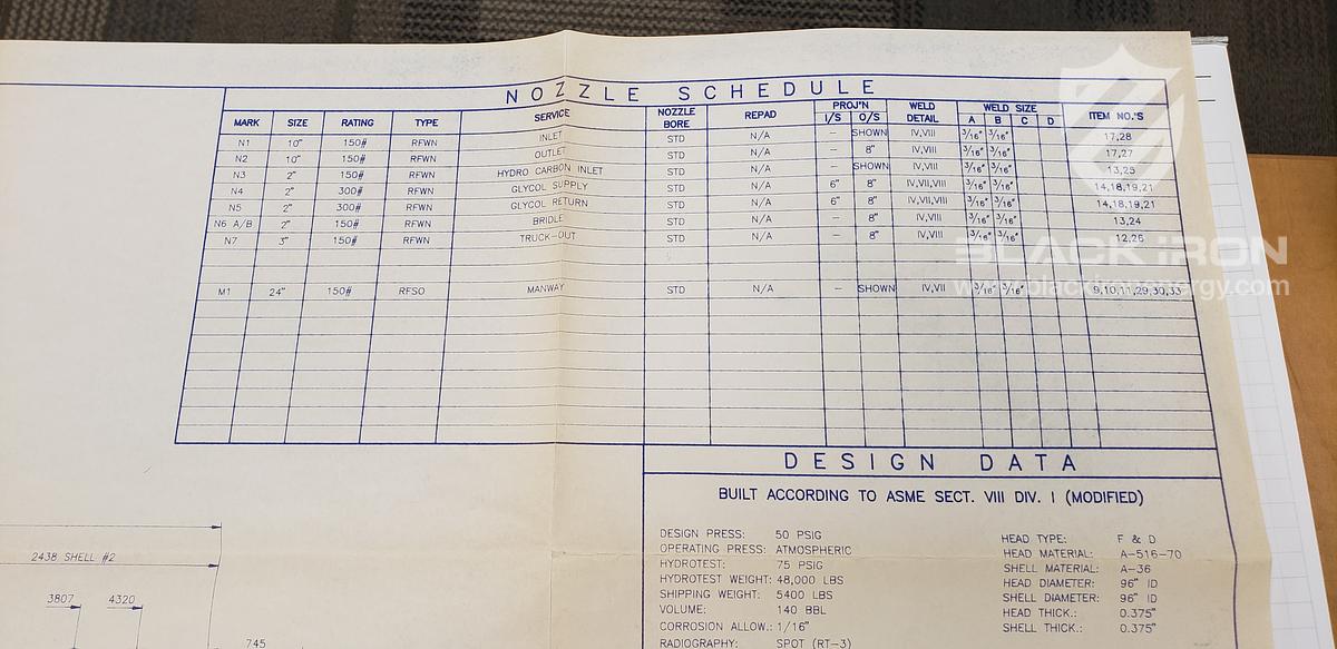 Used 8' Dia. x 16', 14 psig Flare KO c/w 12" Dia. x 100' Flare Stack