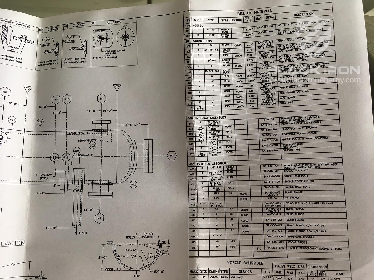 Used 48" X 16' 2127 psi Sour Horizontal 3 Phase Separator