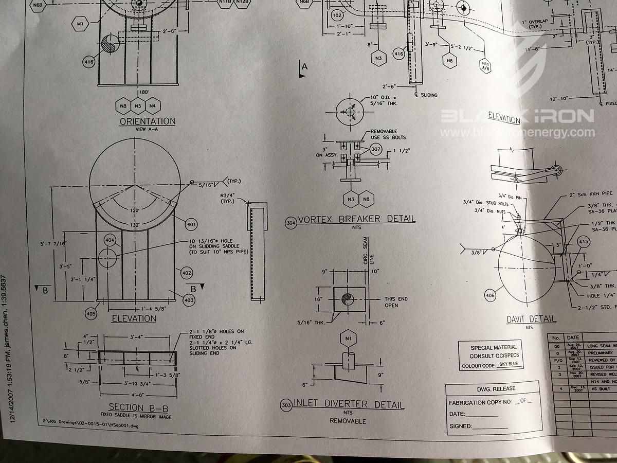 Used 48" X 16' 2127 psi Sour Horizontal 3 Phase Separator