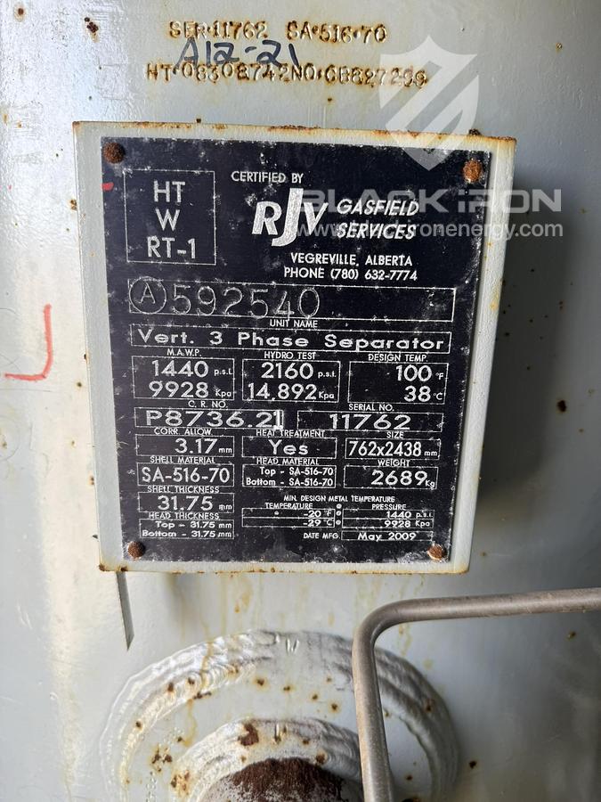 Used 30" x 10', 1440 Psi, Vertical w/ 400BBL Tank - Separator #14561
