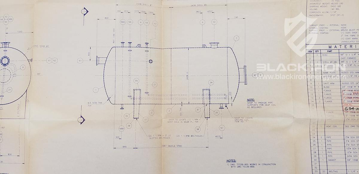 Used 8' Dia. x 16', 14 psig Flare KO c/w 12" Dia. x 100' Flare Stack