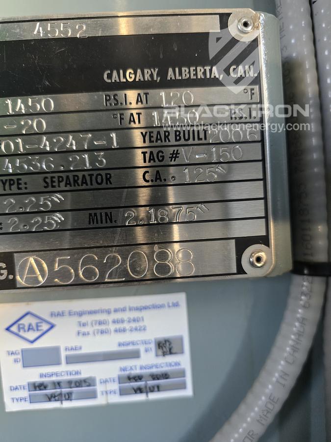 Used 60" OD x 20' S/S x 1450 psig MAWP 3-Phase Sour Separator