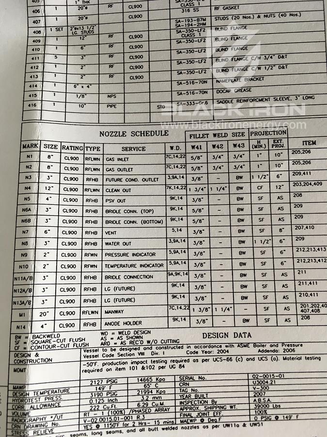 Used 48" X 16' 2127 psi Sour Horizontal 3 Phase Separator