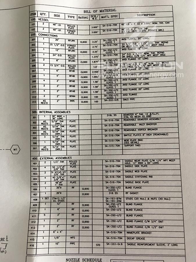 Used 48" X 16' 2127 psi Sour Horizontal 3 Phase Separator