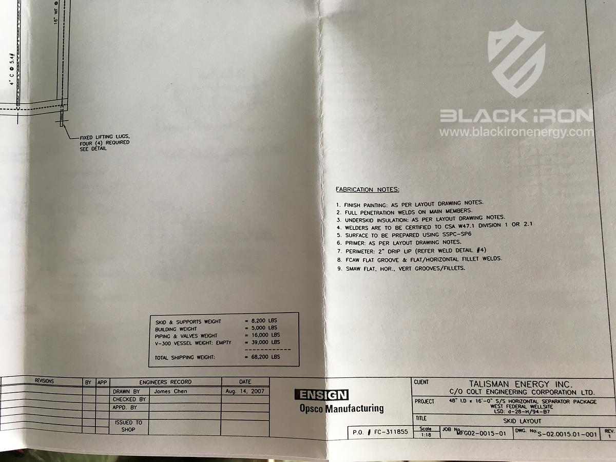 Used 48" X 16' 2127 psi Sour Horizontal 3 Phase Separator