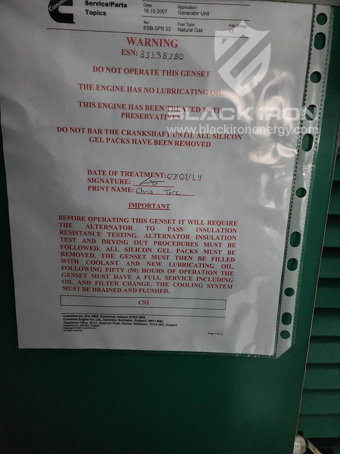 New Surplus Dual 1000 kW Nat Gas/Diesel Genset Package