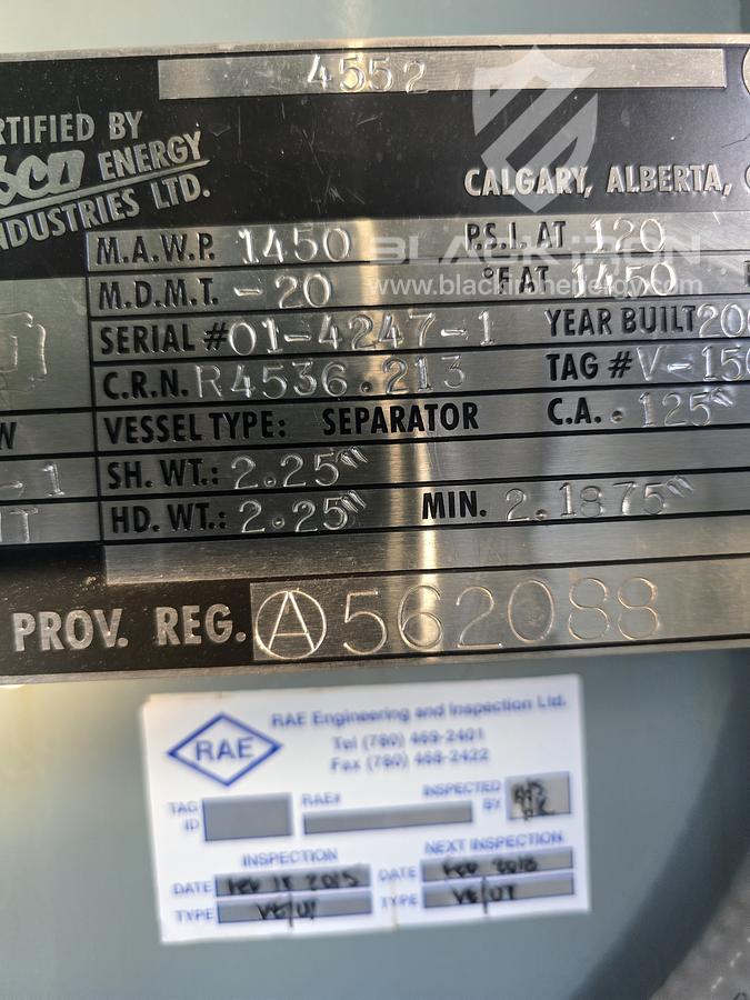 Used 60" OD x 20' S/S x 1450 psig MAWP 3-Phase Sour Separator