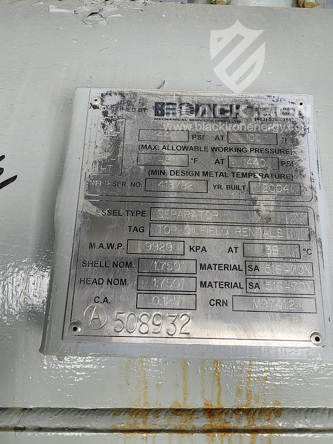 Used 36" Horizontal Sour Separator(1440 psi) with Blowcase(1650 psi)