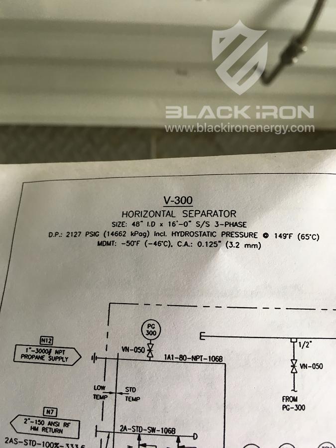 Used 48" X 16' 2127 psi Sour Horizontal 3 Phase Separator