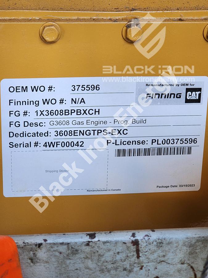 Used 2370 hp Caterpillar G3608-A3 natural gas engine c/w EJW/TAW Cooler, Air Intake, Silencer, & Hot Start (Tag K-5800)