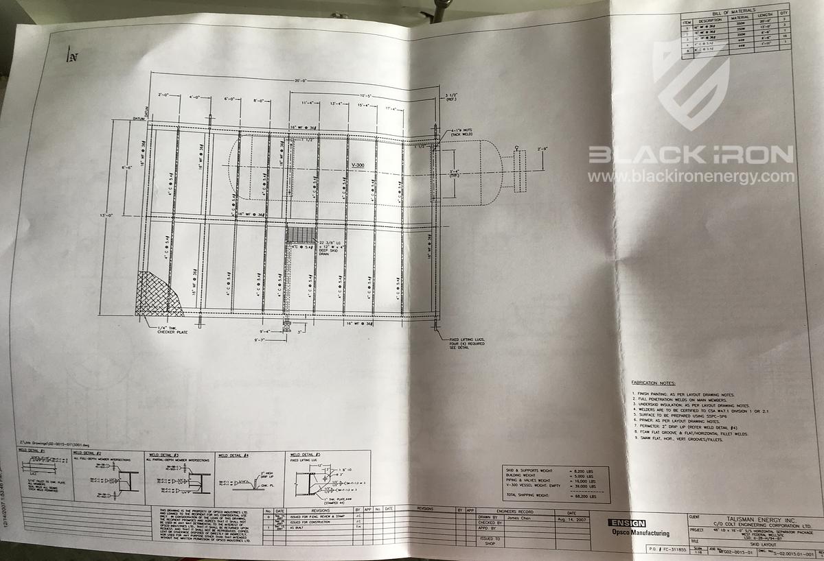 Used 48" X 16' 2127 psi Sour Horizontal 3 Phase Separator