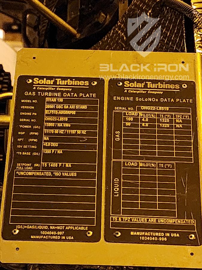 Used 15 MW Solar Titan T130 Gas Turbine Genset