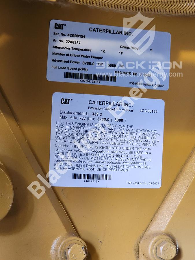 Used 5080 hp Caterpillar G3616-A3 natural gas engine c/w EJW/TAW Cooler, Air Intake, Silencer, & Hot Start (Tag K-5200)