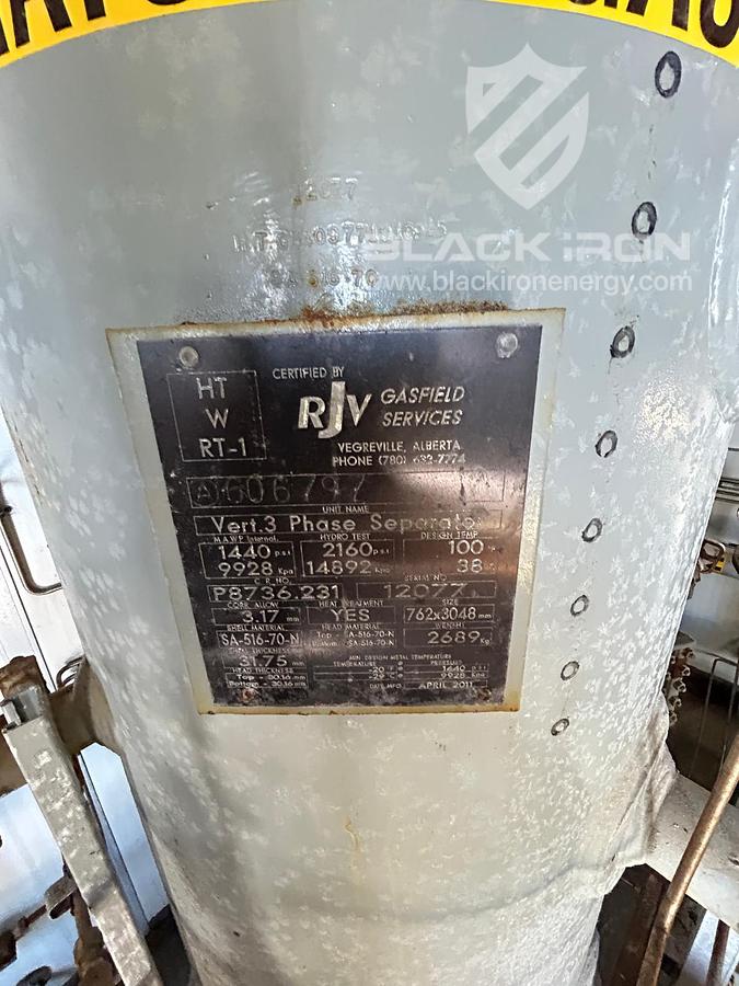Used 30" x 10', 1440 Psi, Vertical w/ 400BBL Tank - Separator #15002