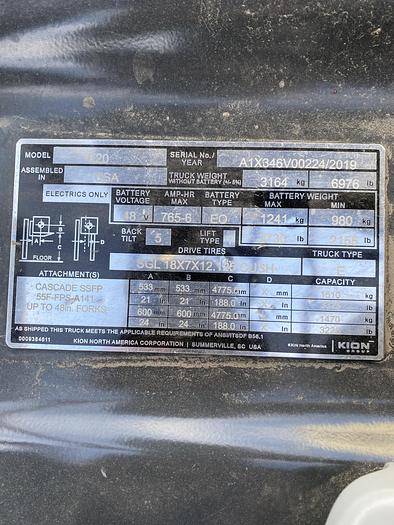 Used 2019 LINDE E20 48V ELECTRIC FORKLIFT