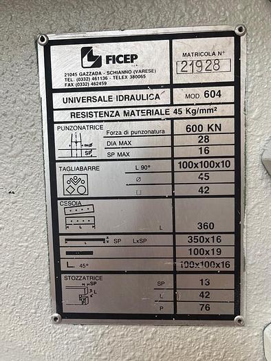 Usato Punzonatrice Idraulica Ficep 604