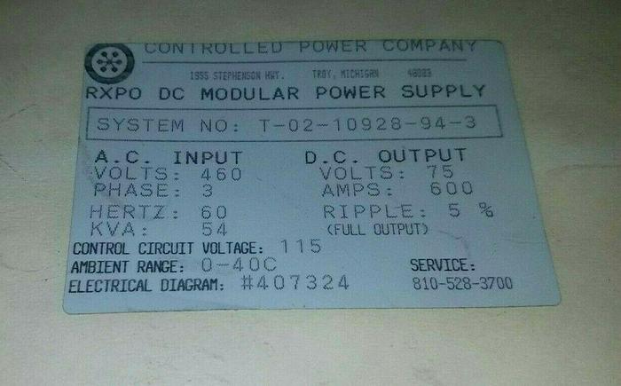 Used Rxpo DC Modular Power Supply 75 volts 600 amps out ... in unknown condition!