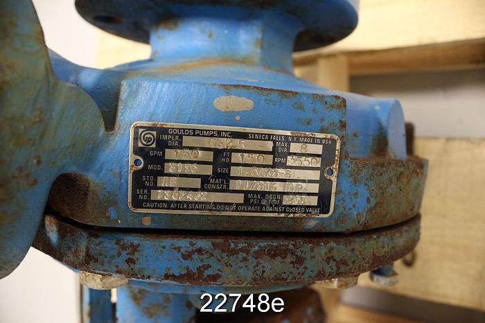 Used Goulds 3196 Pump, 1.5X3X8, 6.25" Dia Impeller, 150 Gpm @ 150 Ft. Head, 550 Rpm #22748