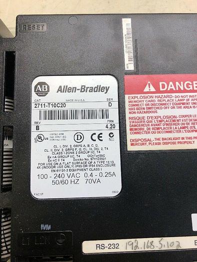 Used Allen Bradley 2711-T10C20 Ser D Rev B FRN 4.20 PanelView 1000 UPS RED