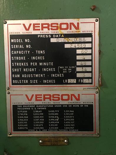 Used 60 TON VERSON OBI PRESS