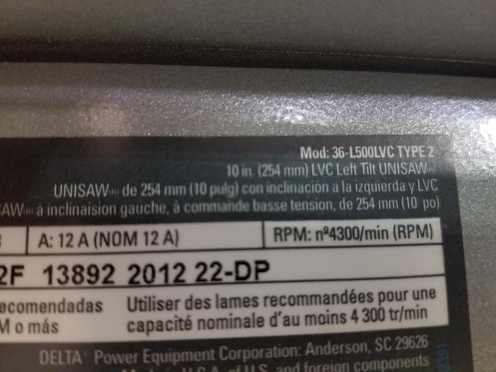 Used Delta 36-L500LVC Table Saw