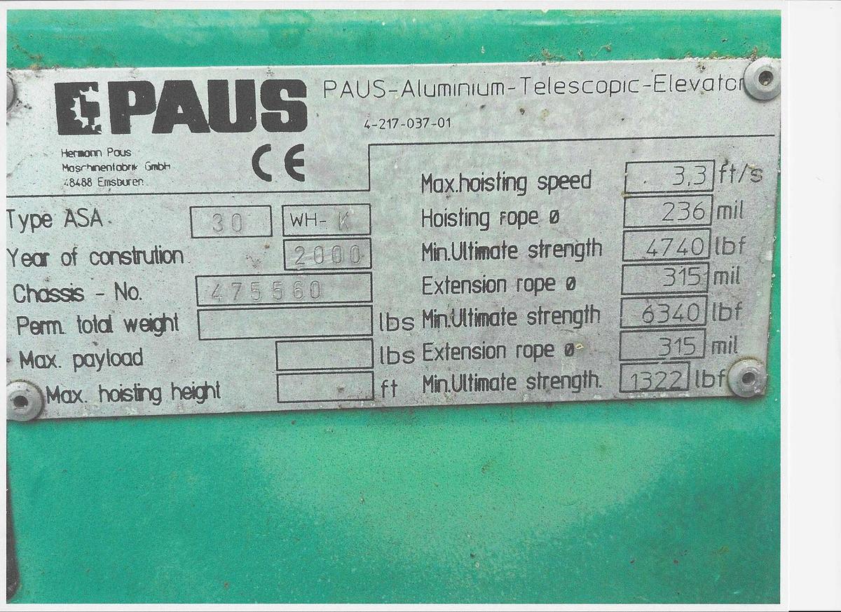 Used Garlock Paus Aluminum Telescopic Elevator