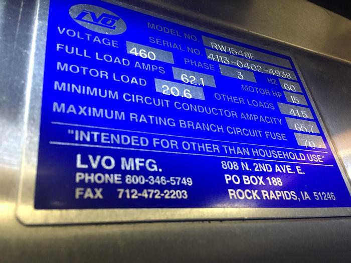 Used HIDDEN -- USED LVO Electric Pan and Rack Washer, Model RW1548E