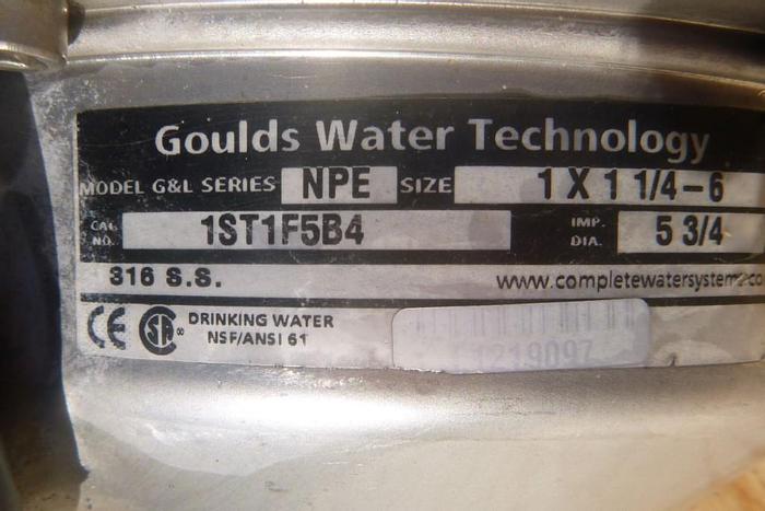 Used Pump, Centrif., 1.5 HP, 316L S/st, 1" x 1-1/4"-6, Gould #S743664