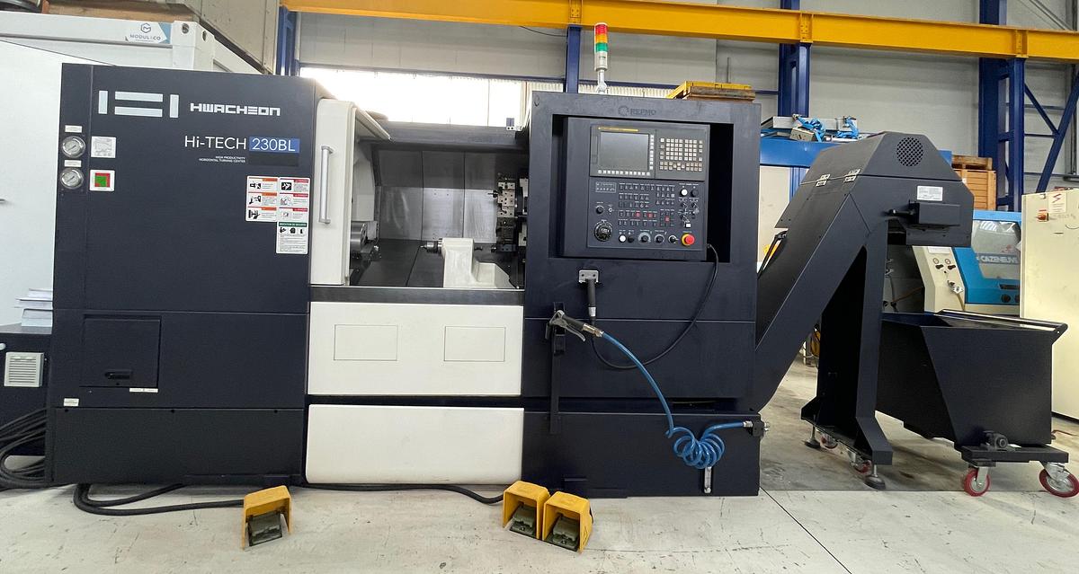Used 2019 Hwacheon 2 axis CNC lathe Hi-tech 230 BL - machine almost new