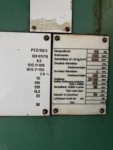Used WMW PED 100/2 press