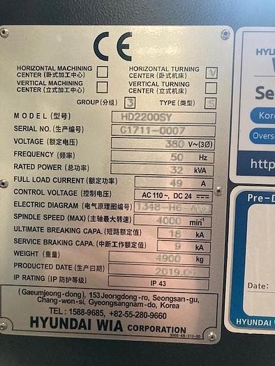 Used HYUNDAI WIA  HD2200SY CNC lathe twin spindles with robot, milling and Y axis