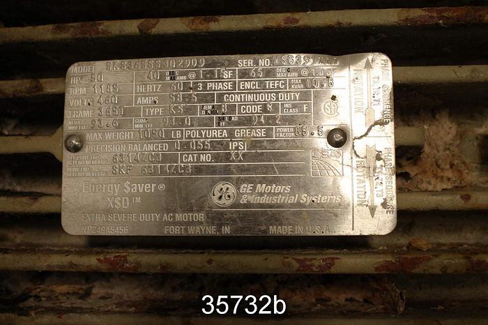 Used General Electric 50 Hp, 1185 Rpm, 460 Volt Ac Motor #35732