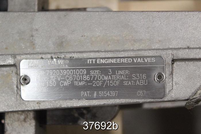 Used Fabri 3" Hand Operated Knife Gate Valve, C67 #37692
