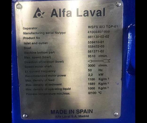 Refurbished 1997 Alfa-Laval WSPX403TGP-74
