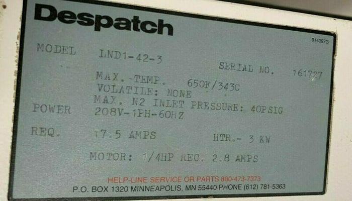 Used Despatch LND1-42-3 LND-Series Laboratory Oven Max Temp 343°C / 650°F 208V