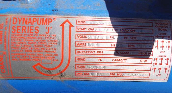Used Pump, Centrif., 6 HP, S/st, 2" In/4.5" Out, DynaPump #S743021