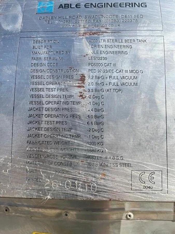 Used 1000 Gallon 4000 L 304 Stainless Steel Jacketed , Vacuum rated Tank Dish / Dome