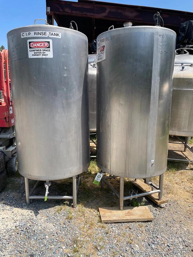 Used Quanity 2 Stainless Steel CIP Tanks, 200 Gallons each. 90” High x 30” diameter