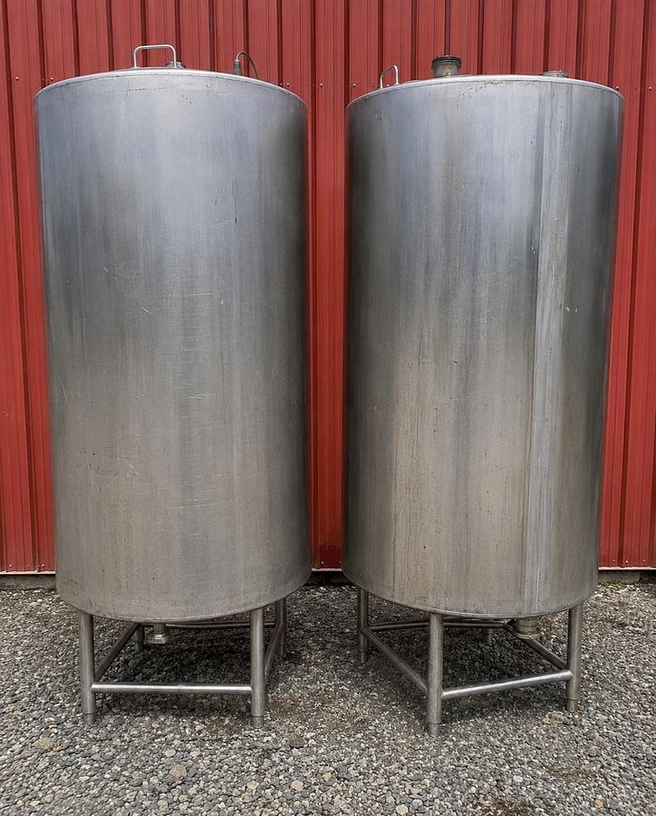 Used Quanity 2 Stainless Steel CIP Tanks, 200 Gallons each. 90” High x 30” diameter