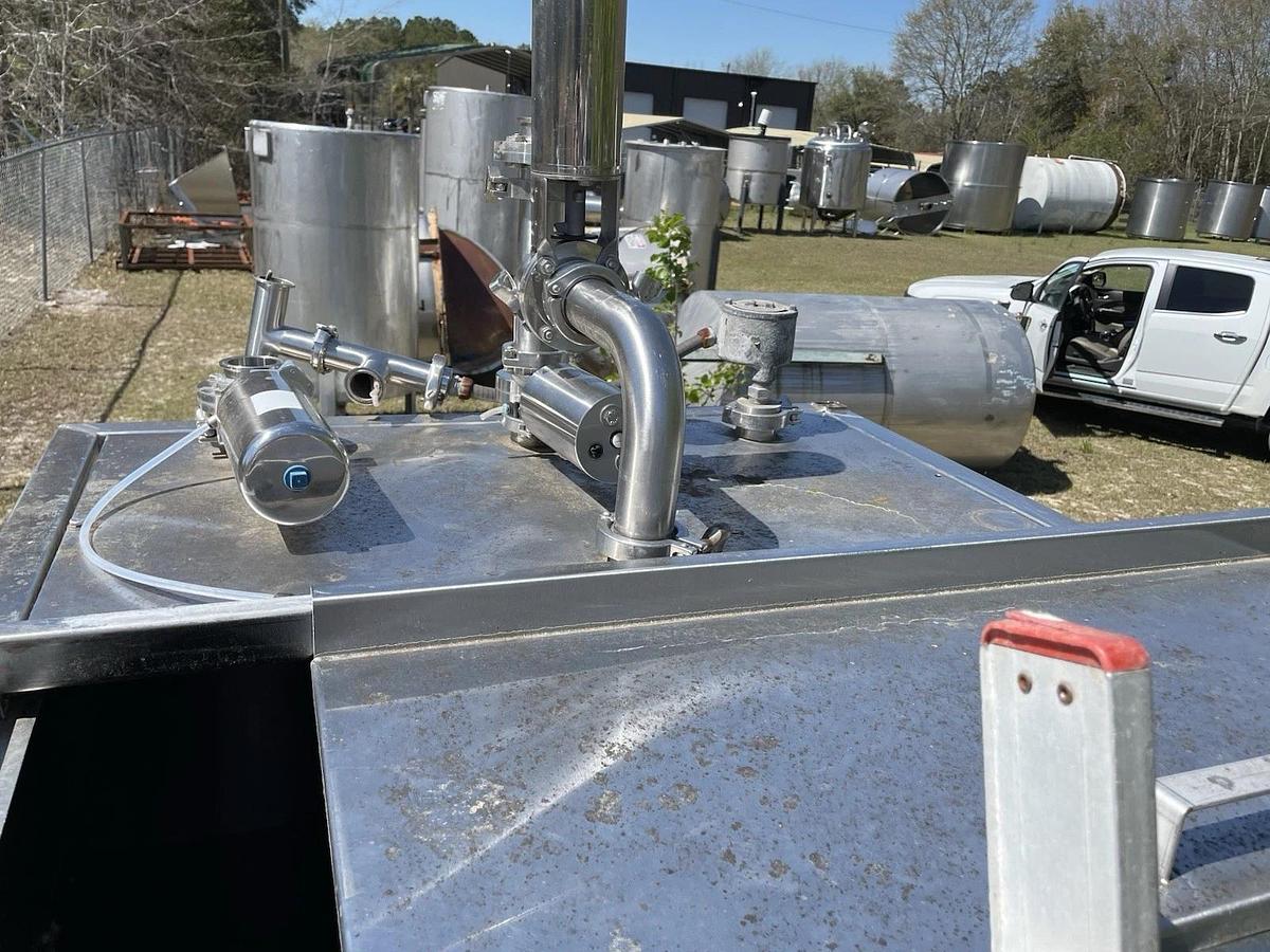 Used 325 Gallon Stainless Steel Tank w Cone Bottom , Hinged Lid , On Legs