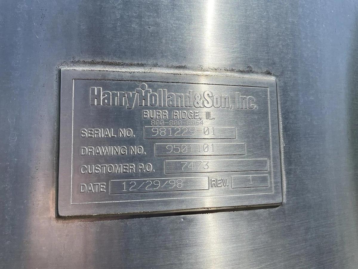 Used 500 Gallon Stainless Steel Storage Tank Mfg By HARRY HOLLAND AND SON