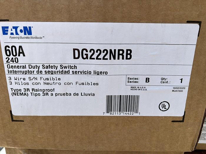 DG222NRB Cutler Hammer 60 Amp 240V 2 Pole 3W Fusible Nema 3R Outdoor Rated New 782113144221