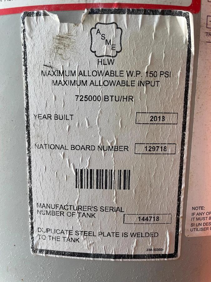 Used 80 Gallon BRADFORD WHITE D80T7253NA Commercial Water Heater - 725000 BTU Nat Gas