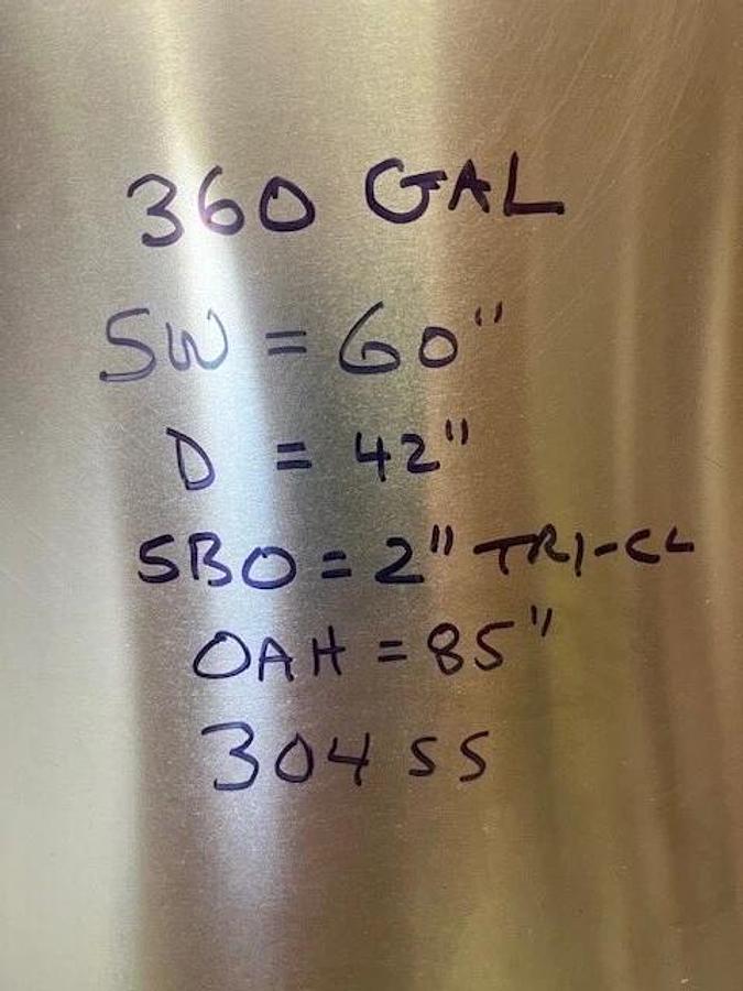 Used 360 Gallon 304 Stainless Steel Tank , Last used as a CIP Tank