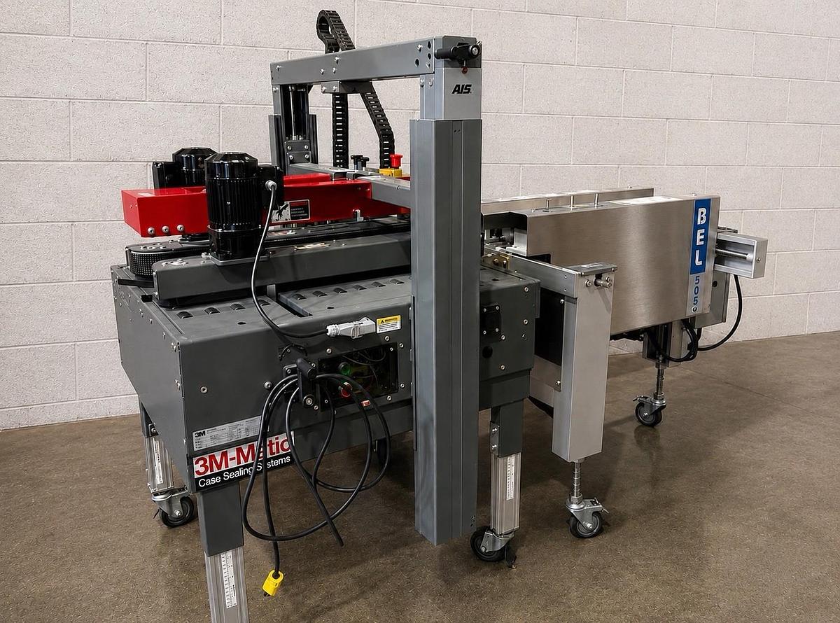 Used 3M-Matic 8000A Top&Bot Case Sealer w/ BEL 505G4 Semi-Automatic Case Erector 2018