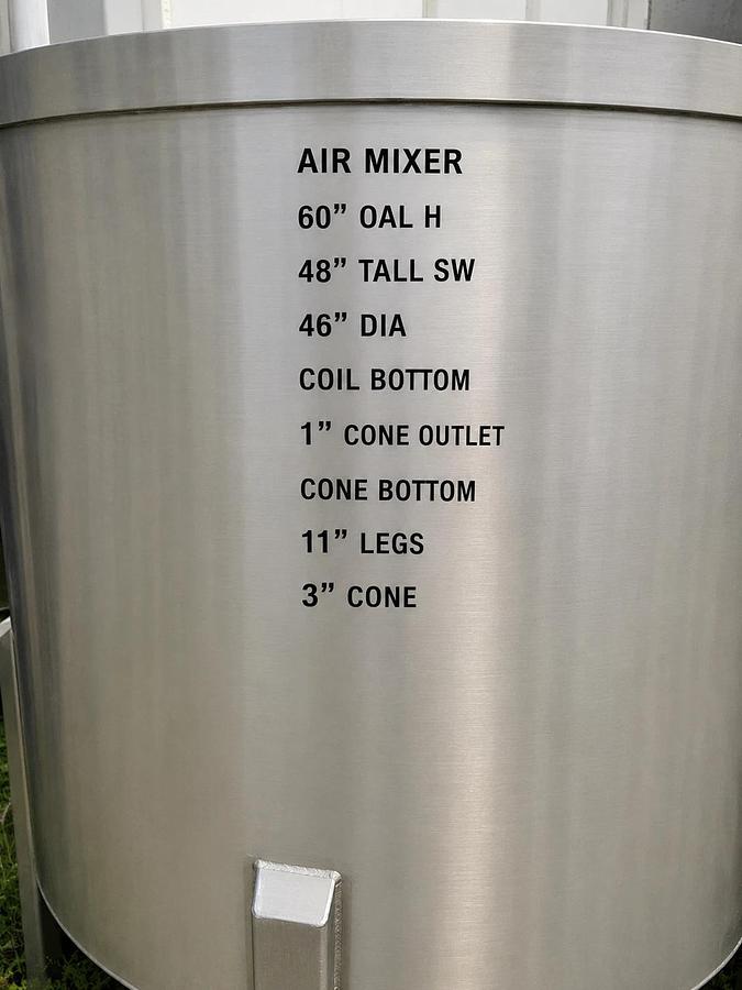 Used 300 Gallon Open Top 304 Stainless Steel Tank – Cone Bottom – heat or cool coils