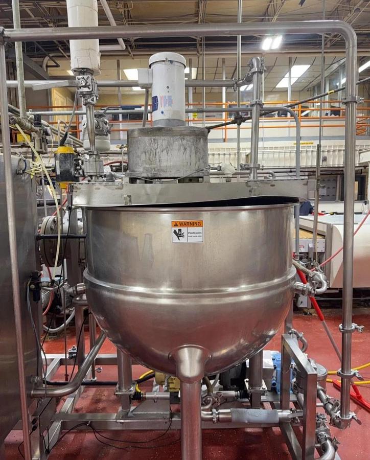 Used Groen TA-150 Stainless Steel Jacketed Scrape Surface Kettle Skid & Pumps Heat X