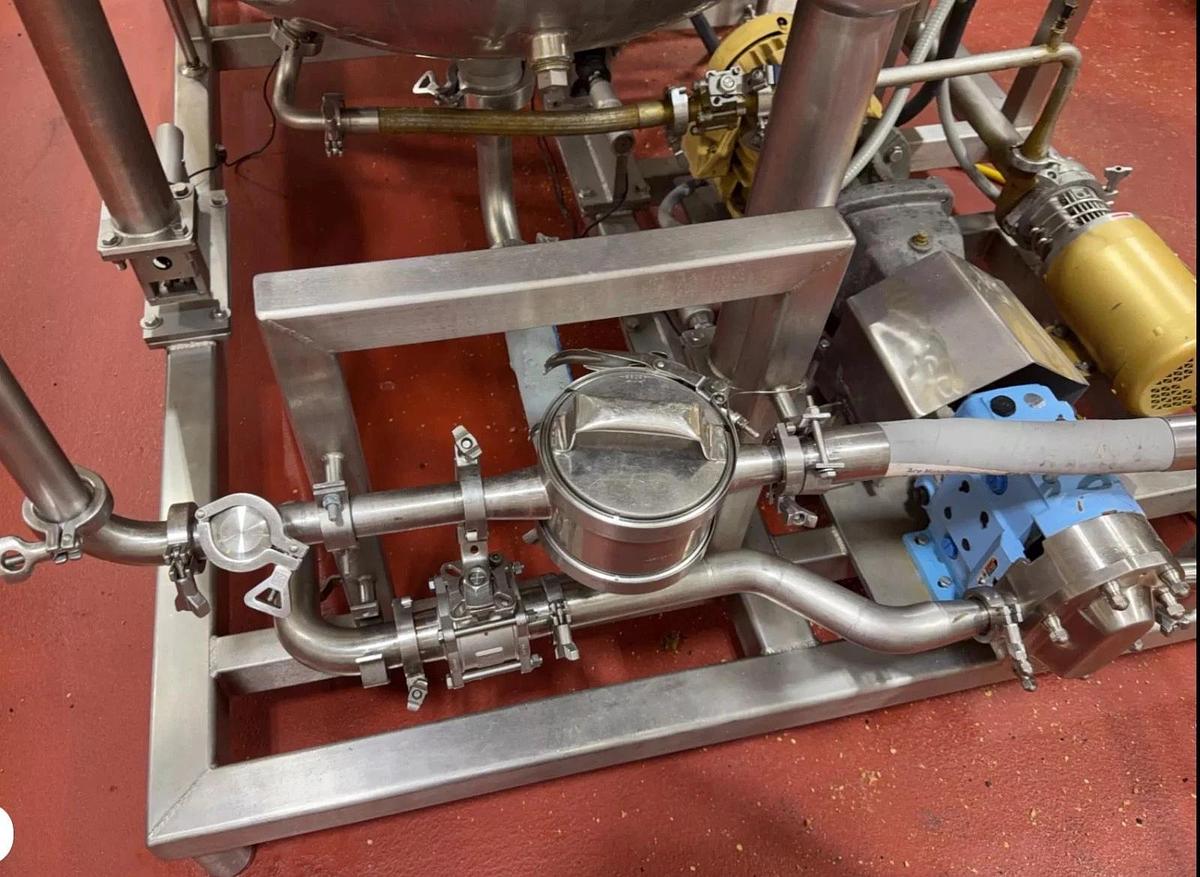 Used Groen TA-150 Stainless Steel Jacketed Scrape Surface Kettle Skid & Pumps Heat X
