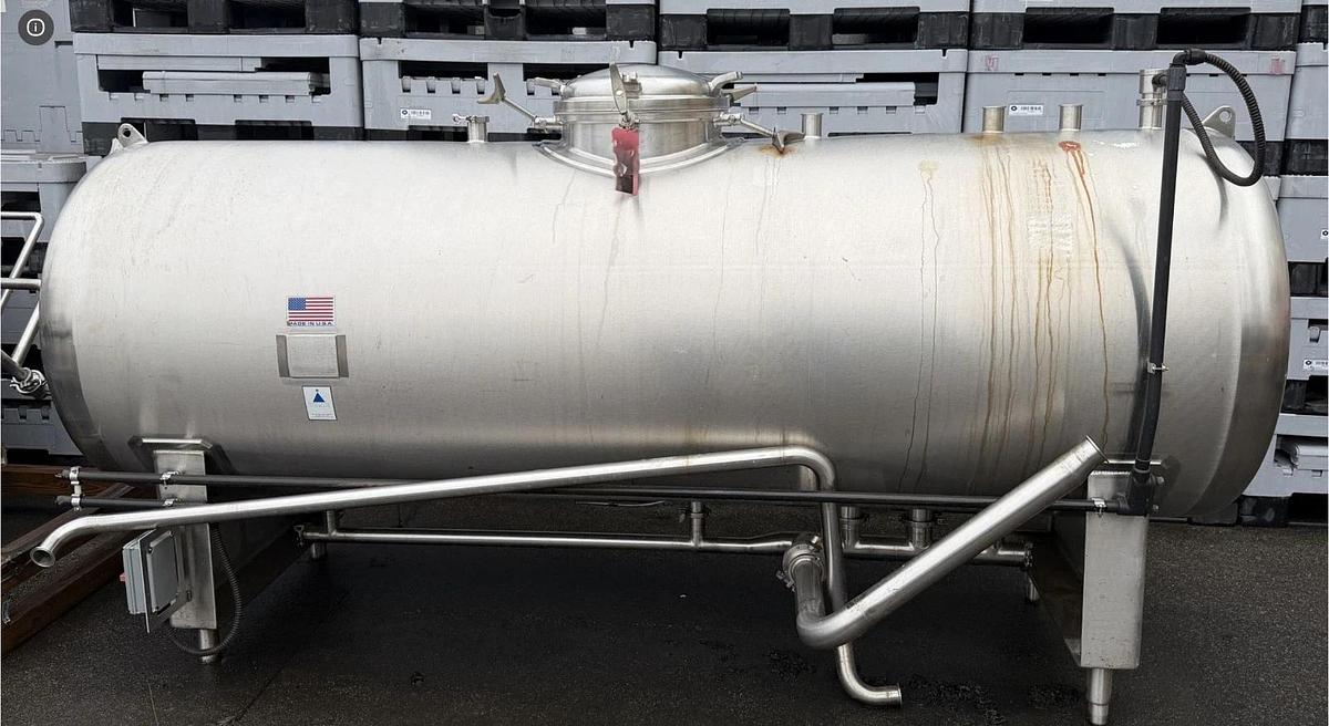 Used 750 Gallon Horizontal Holding Tank - 316 L Stainless Steel Tank w/skid